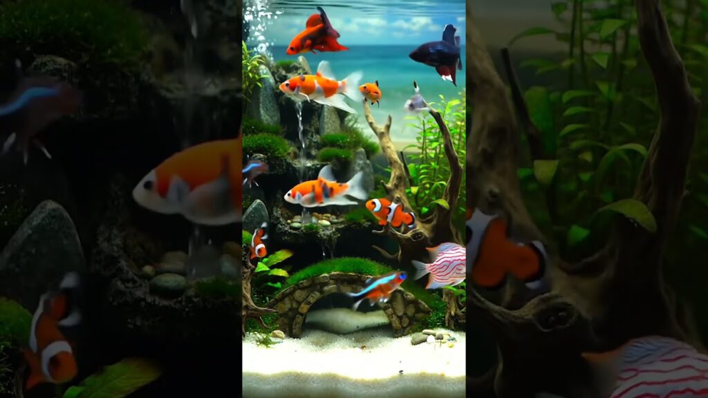 Aesthetic-Aquarium-with-Cute-Fish-and-Flowing-Waterfall-1-1
